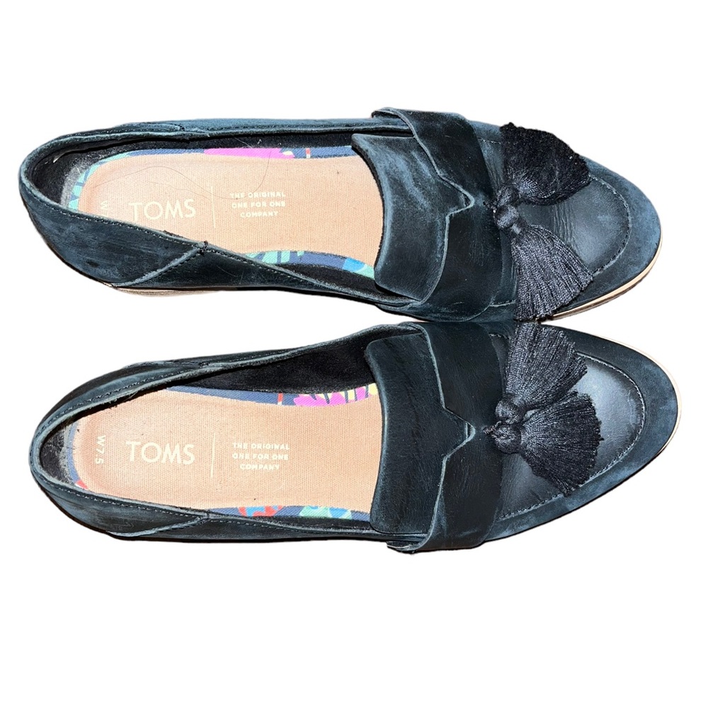 Toms Estel Black Loafers Size W7.5 - Picture 3 of 6